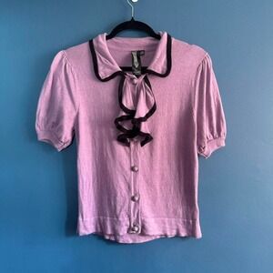 Y2K Forever 21 Ruffle Cardigan Women's Size Large Purple Black Twee 2010s Retro